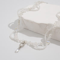Thumbnail for Elegant Layered Heart Crystal Charm Pearl Seed Bead Chain Necklace - ArtGalleryZen