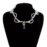 Thumbnail for Elegant Layered Heart Crystal Charm Pearl Seed Bead Chain Necklace - ArtGalleryZen