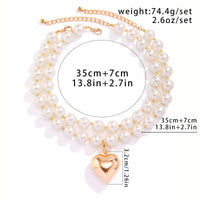 Thumbnail for Elegant Layered Heart Pendant Chunky Pearl Chain Choker Necklace Set - ArtGalleryZen