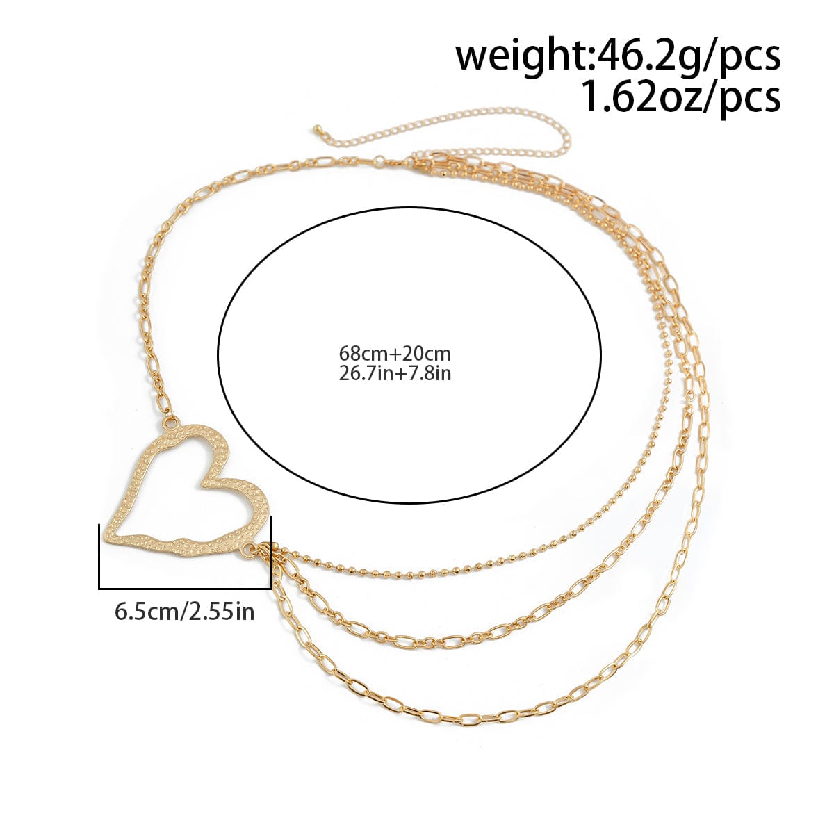 Elegant Layered Hollow Heart Charm Waist Chain - ArtGalleryZen