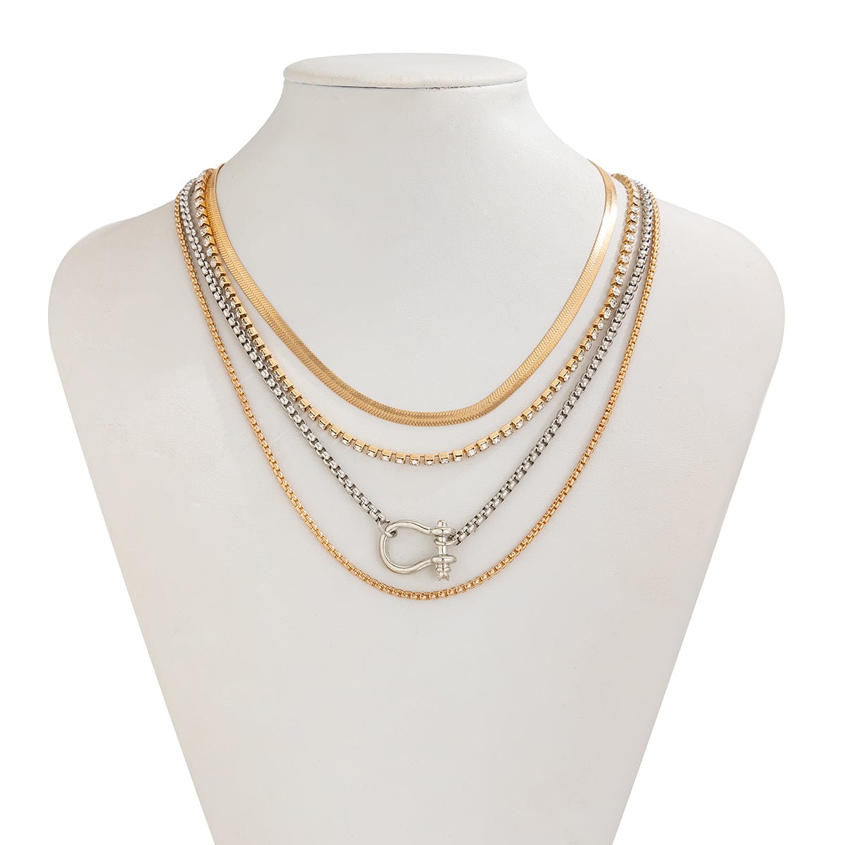 Elegant Layered Horseshoe Charm Snake Box Chain Necklace Set - ArtGalleryZen