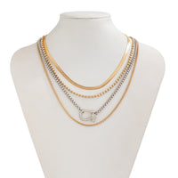 Thumbnail for Elegant Layered Horseshoe Charm Snake Box Chain Necklace Set - ArtGalleryZen