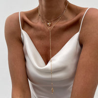 Thumbnail for Elegant Layered Rose Pearl Charm Long Chain Y Necklace - ArtGalleryZen