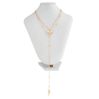 Thumbnail for Elegant Layered Rose Pearl Charm Long Chain Y Necklace - ArtGalleryZen