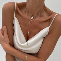 Thumbnail for Elegant Layered Rose Pearl Charm Long Chain Y Necklace - ArtGalleryZen