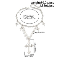 Thumbnail for Elegant Layered Silver Plated Star Cross Pendant Pearl Chain Necklace - ArtGalleryZen