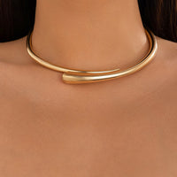 Thumbnail for Elegant Minimalist Gold Silver Tone Open Collar Necklace - ArtGalleryZen