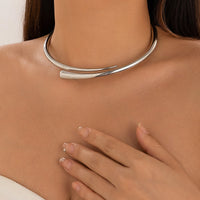 Thumbnail for Elegant Minimalist Gold Silver Tone Open Collar Necklace - ArtGalleryZen