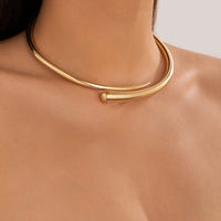 Thumbnail for Elegant Minimalist Gold Silver Tone Open Collar Necklace - ArtGalleryZen