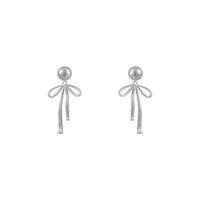 Thumbnail for Elegant Pearl Bowknot Ribbon Dangle Removable Earrings - ArtGalleryZen