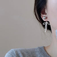 Thumbnail for Elegant Pearl Bowknot Ribbon Dangle Removable Earrings - ArtGalleryZen
