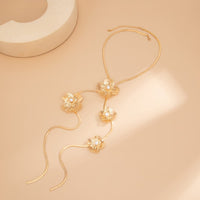Thumbnail for Elegant Pearl Flower Charm Snake Chain Y Necklace - ArtGalleryZen
