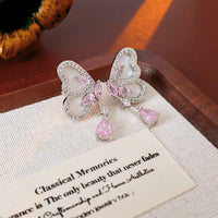 Thumbnail for Elegant Pink Crystal Dangle CZ Inlaid Enamel Butterfly Earrings - ArtGalleryZen