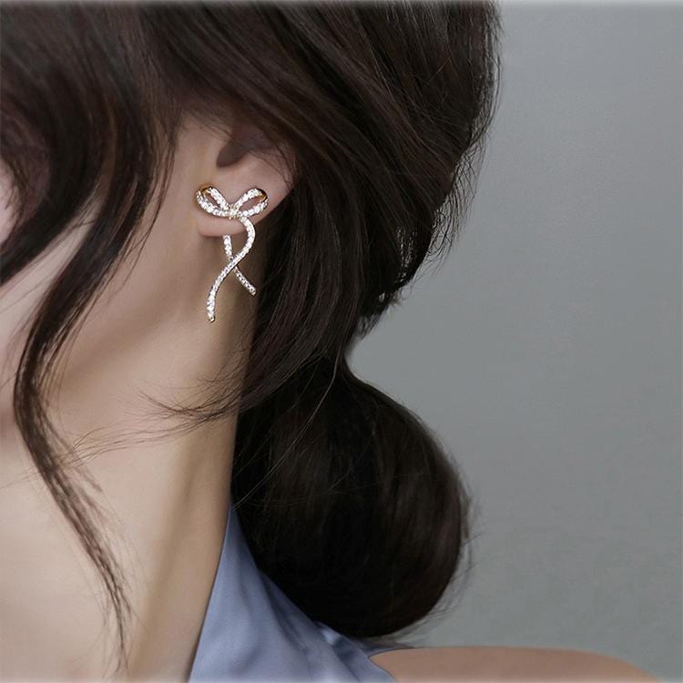 Elegant Rhinestone Inlaid Bowknot Earrings - ArtGalleryZen