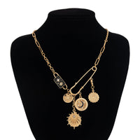 Thumbnail for Elegant Rhinestone Inlaid Enamel Round Disk Square Charm Paperclip Necklace - ArtGalleryZen
