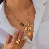 Thumbnail for Elegant Rhinestone Inlaid Enamel Round Disk Square Charm Paperclip Necklace - ArtGalleryZen