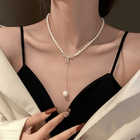 Thumbnail for Elegant Rhinestone Inliad Bowknot Charm Pearl Chain Y Necklace - ArtGalleryZen