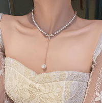 Thumbnail for Elegant Rhinestone Inliad Bowknot Charm Pearl Chain Y Necklace - ArtGalleryZen