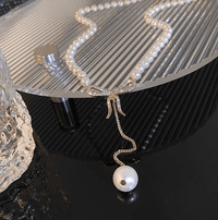 Thumbnail for Elegant Rhinestone Inliad Bowknot Charm Pearl Chain Y Necklace - ArtGalleryZen