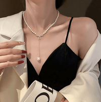 Thumbnail for Elegant Rhinestone Inliad Bowknot Charm Pearl Chain Y Necklace - ArtGalleryZen