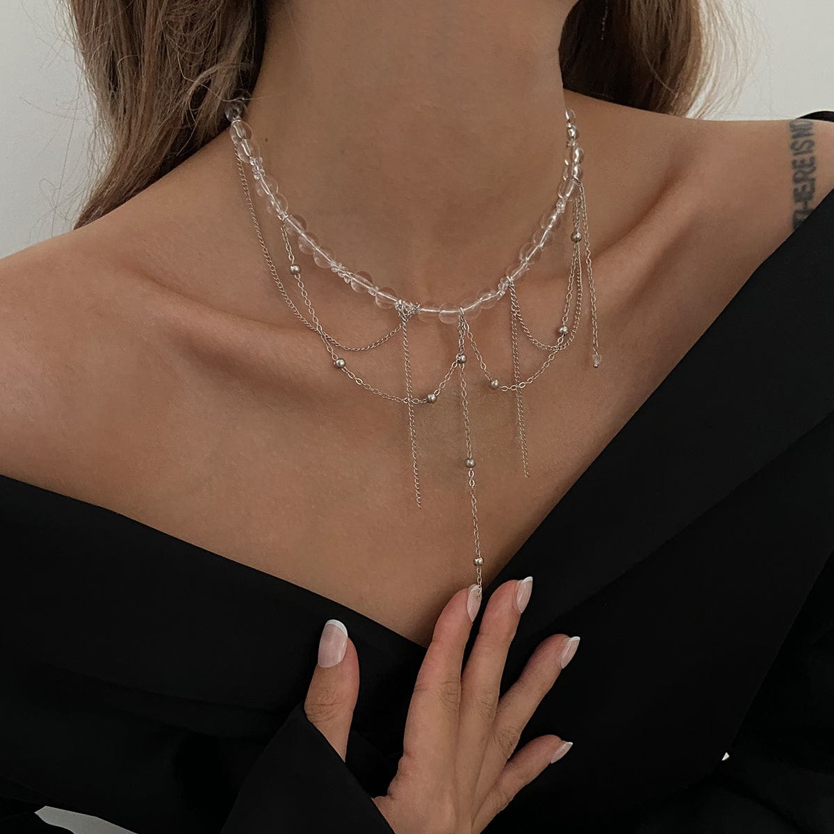Elegant Saturn Chain Tassel Crystal Beaded Necklace - ArtGalleryZen