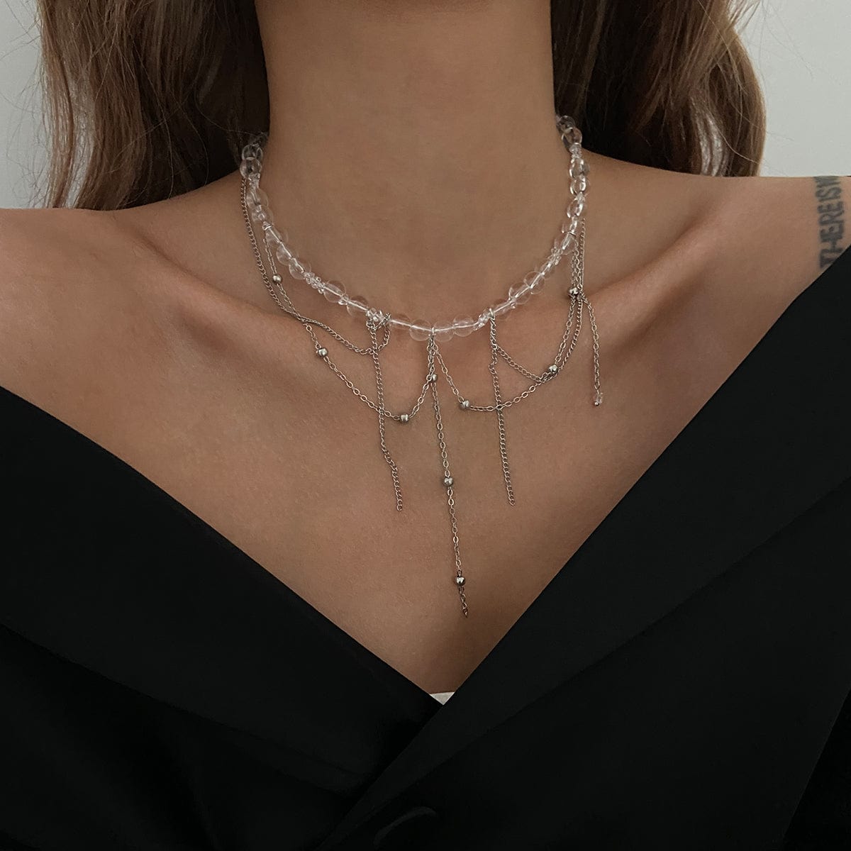 Elegant Saturn Chain Tassel Crystal Beaded Necklace - ArtGalleryZen