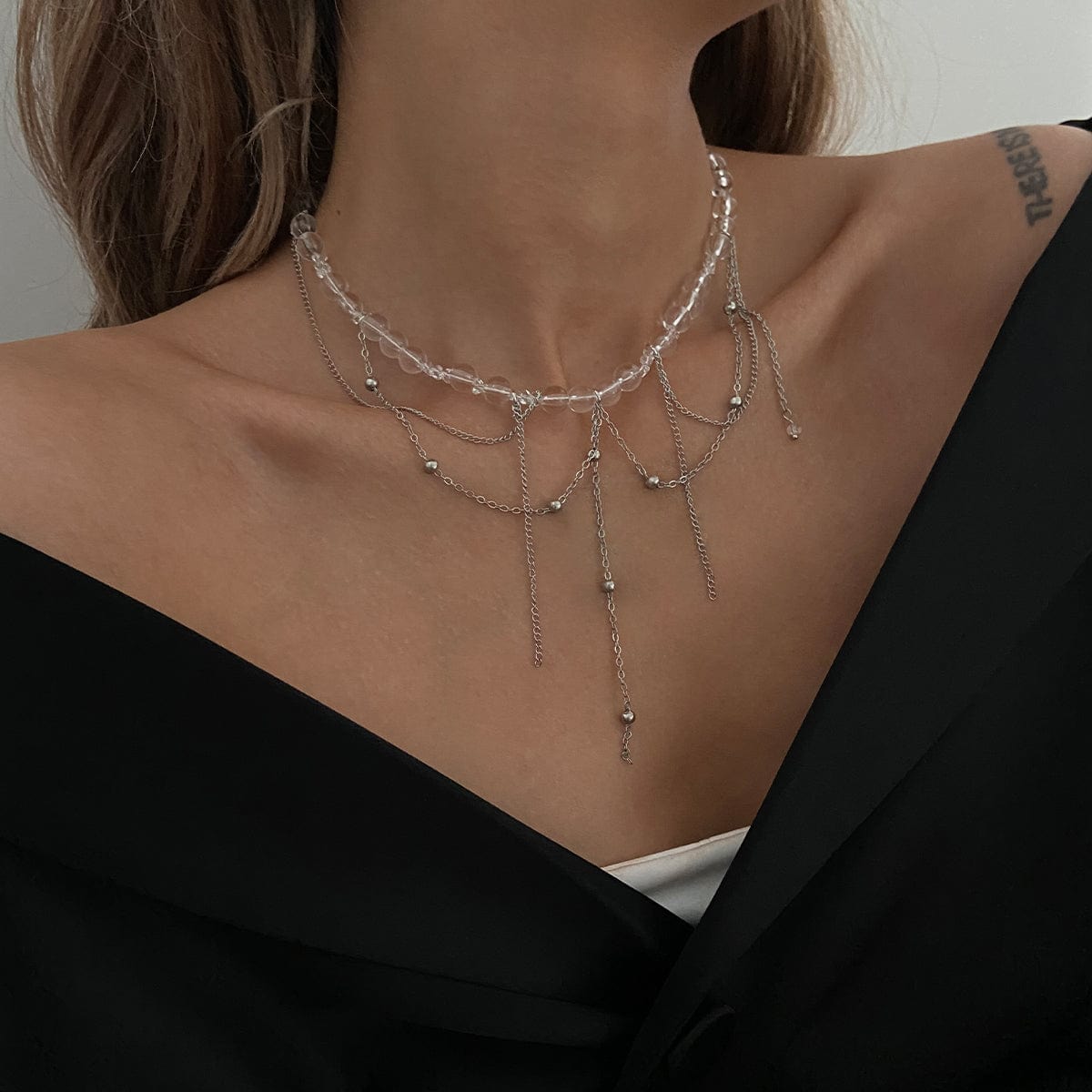 Elegant Saturn Chain Tassel Crystal Beaded Necklace - ArtGalleryZen