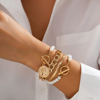 Thumbnail for Elegant Toggle Clasp Relief Coin Charm Pearl Curb Chain Bracelet Set - ArtGalleryZen