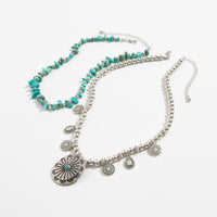 Thumbnail for Ethnic Style 2pcs Pattern Round Disk Charm Turquoise Beaded Chain Necklace Set - ArtGalleryZen