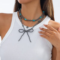 Thumbnail for Ethnic Style 3pcs Bowknot Charm Turquoise Beaded Chain Necklace Set - ArtGalleryZen