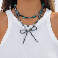 Thumbnail for Ethnic Style 3pcs Bowknot Charm Turquoise Beaded Chain Necklace Set - ArtGalleryZen