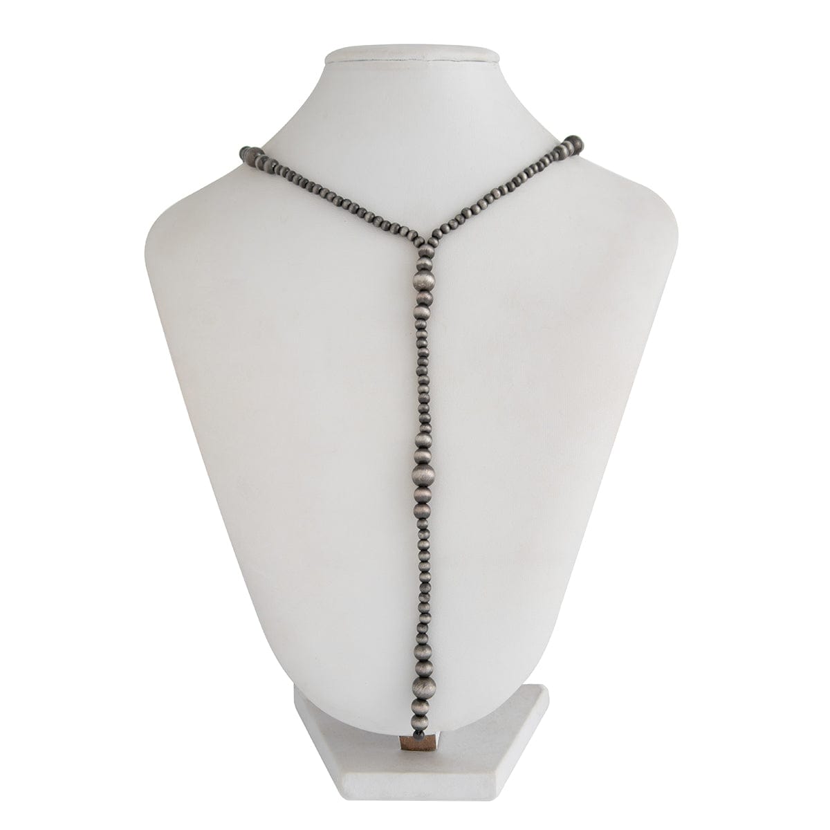 Ethnic Style Antique Silver Beaded Long Chain Y Necklace - ArtGalleryZen