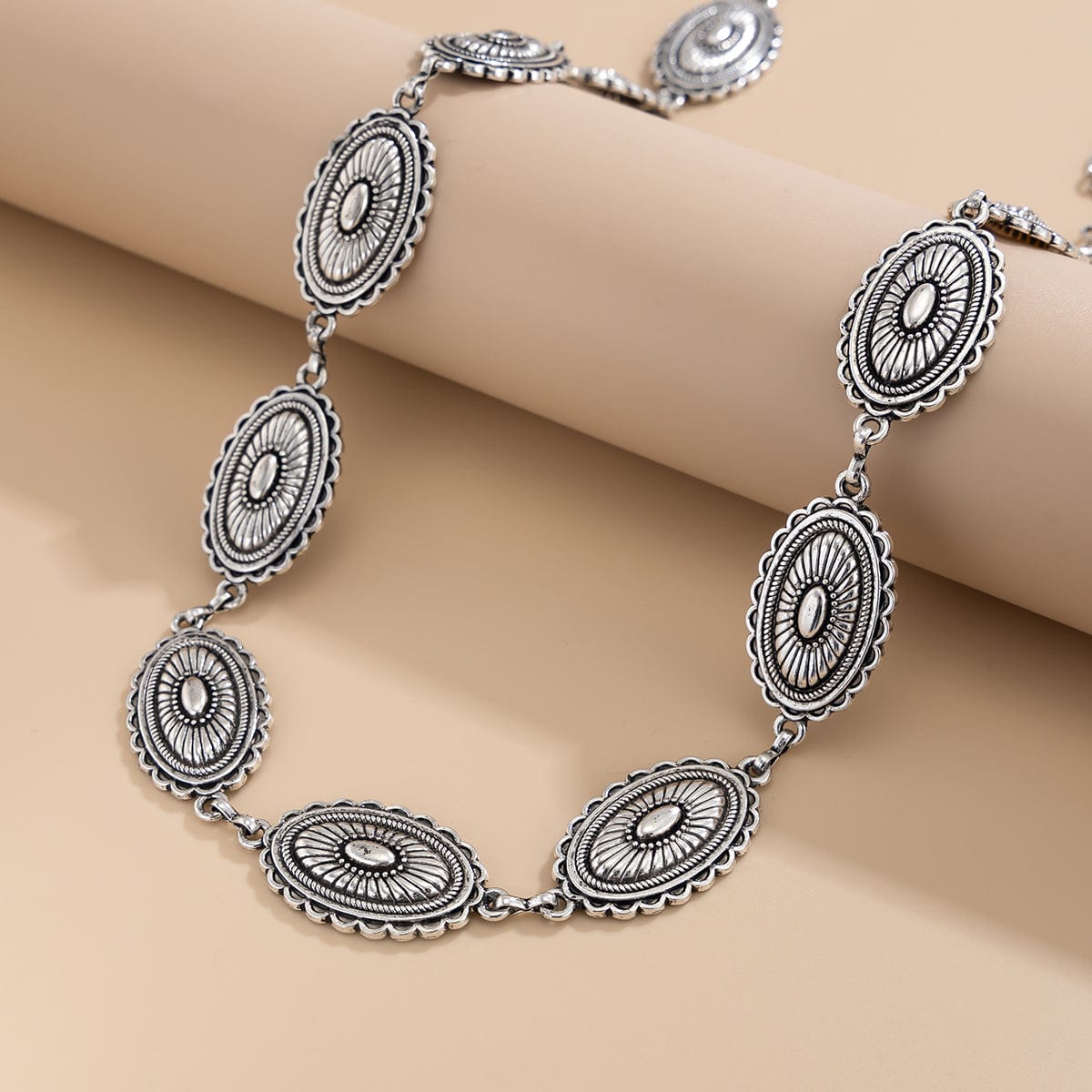 Ethnic Style Carved Oval Waist Chain - ArtGalleryZen
