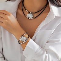 Thumbnail for Ethnic style Layered Carved Oval Charm PU String Necklace Bracelet Set - ArtGalleryZen