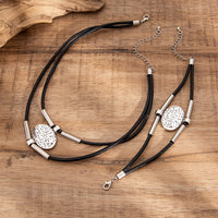Thumbnail for Ethnic style Layered Carved Oval Charm PU String Necklace Bracelet Set - ArtGalleryZen