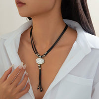 Thumbnail for Ethnic style Layered Carved Oval Charm PU string Tassel Necklace - ArtGalleryZen
