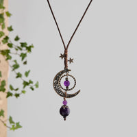 Thumbnail for Ethnic Style Moon Chalcedony Pendant Wax Cord Necklace - ArtGalleryZen