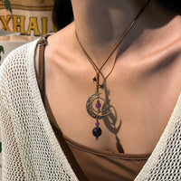 Thumbnail for Ethnic Style Moon Chalcedony Pendant Wax Cord Necklace - ArtGalleryZen