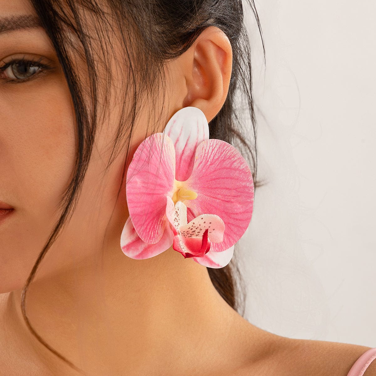 Exaggerated Butterfly Orchid Flower Stud Earrings - ArtGalleryZen