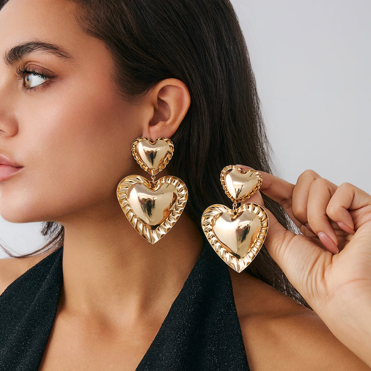 Exaggerated Duo Heart Dangle Earrings - ArtGalleryZen