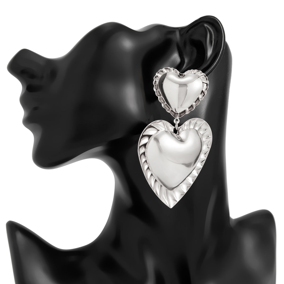 Exaggerated Duo Heart Dangle Earrings - ArtGalleryZen