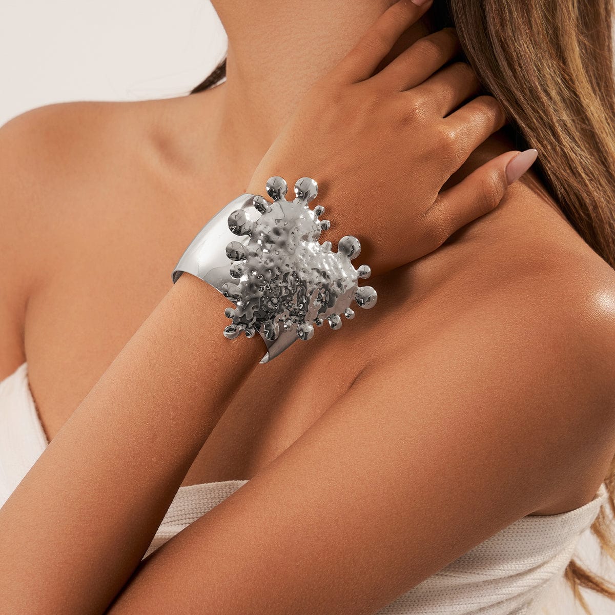 Exaggerated Heart Waterdrop Wide Cuff Bangle Bracelet - ArtGalleryZen