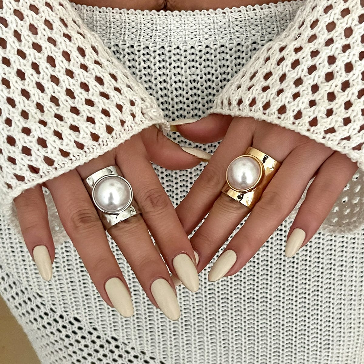 Exaggerated Pearl Inlaid Knuckle Ring - ArtGalleryZen