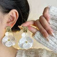 Thumbnail for French Style Chunky Flower Dangle Textured Square Earrings - ArtGalleryZen