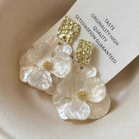 Thumbnail for French Style Chunky Flower Dangle Textured Square Earrings - ArtGalleryZen