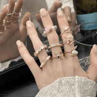 Thumbnail for French Style CZ Inlaid Butterfly Enamel Flower Pearl Open Ring - ArtGalleryZen