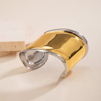 Thumbnail for French Style Gold Silver Plated Wide Glossy Open Cuff Bracelet - ArtGalleryZen