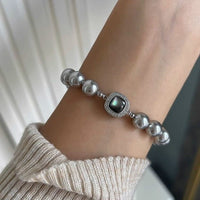 Thumbnail for French Style Layered CZ Inlaid Square Charm Pearl Chain Necklace Bracelet - ArtGalleryZen