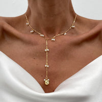 Thumbnail for French Style Pearl Tassel Bone Chain Y Necklace - ArtGalleryZen