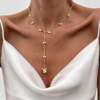Thumbnail for French Style Pearl Tassel Bone Chain Y Necklace - ArtGalleryZen